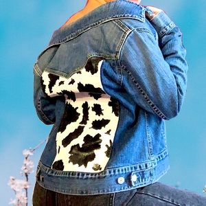 Cow print denim jacket